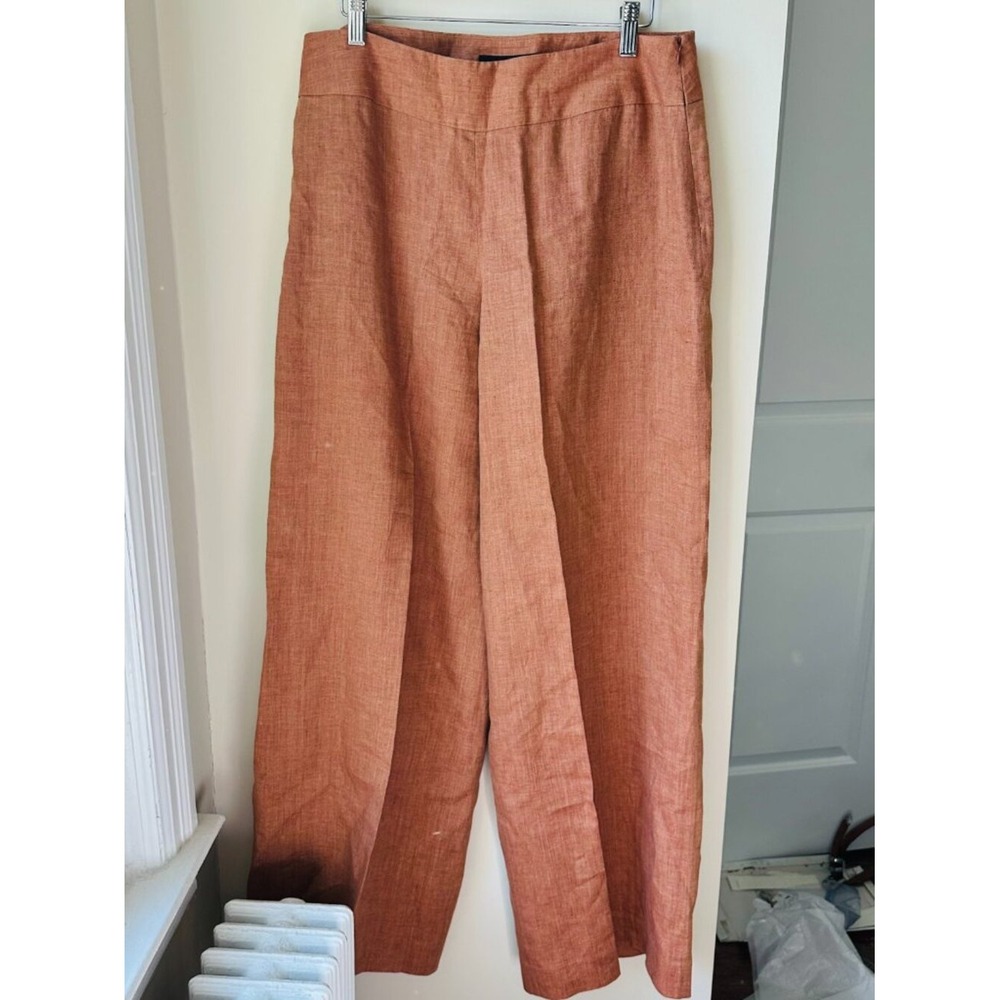Jones New York 100% Linen Wide Leg Pants Rust Terracotta High Rise Size 12 - Picture 2 of 5